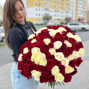 101 роза 60см сортов Эксплорер и Мондиаль