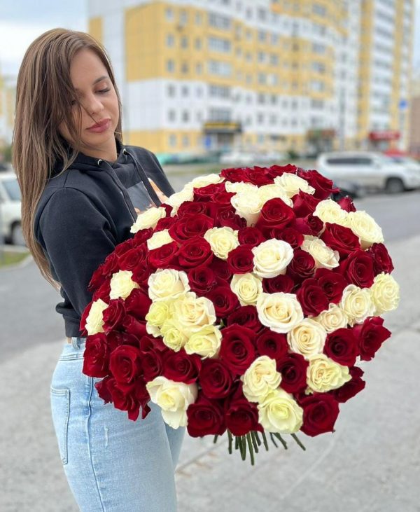 101 роза 60см сортов Эксплорер и Мондиаль